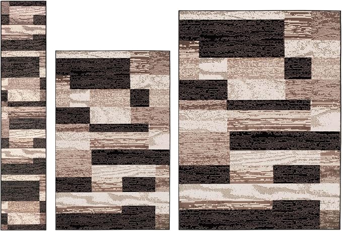 Superior Rockwood 3 Piece Indoor Area Rug Set, Jute Backing, Modern Color Block by SUPERIOR