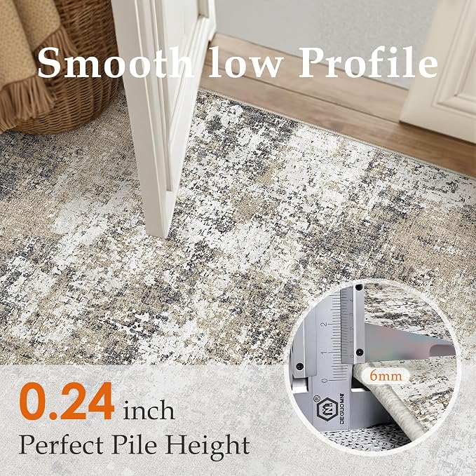 2x6 Abstract Runner Rug Brown Washable Modern Hallway Carpet Non Slip Ultra - Image 3