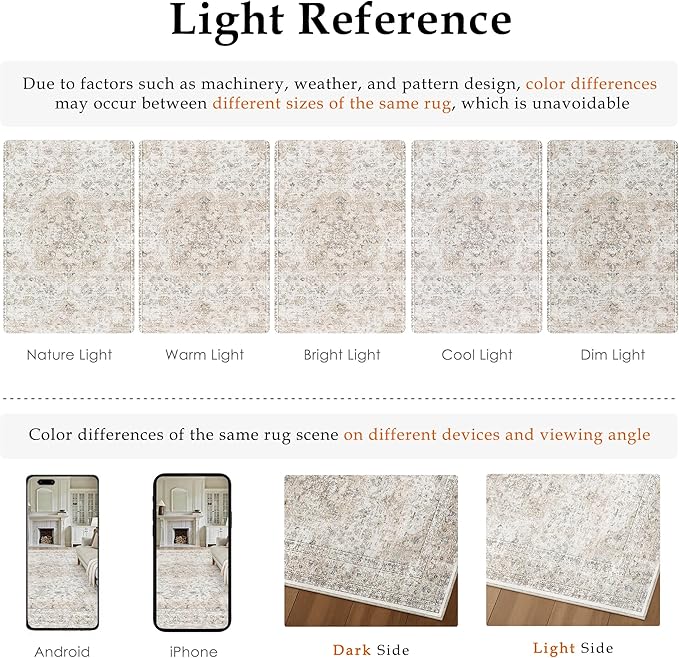 8x10 Washable Vintage Area Rug for Living Room Bedroom Beige Grey Soft - Image 5