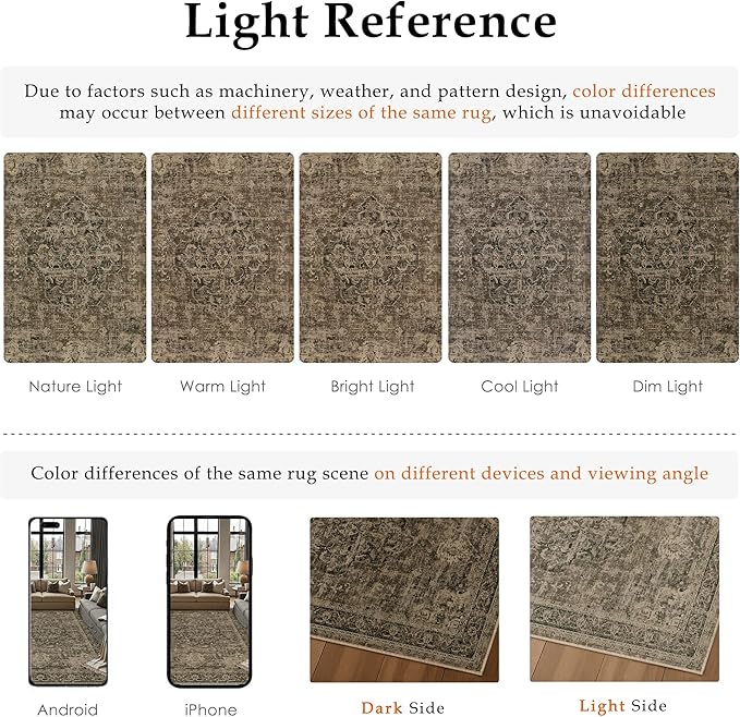 9x12 Washable Area Rug Brown Vintage Distressed Large Rug - Image 2