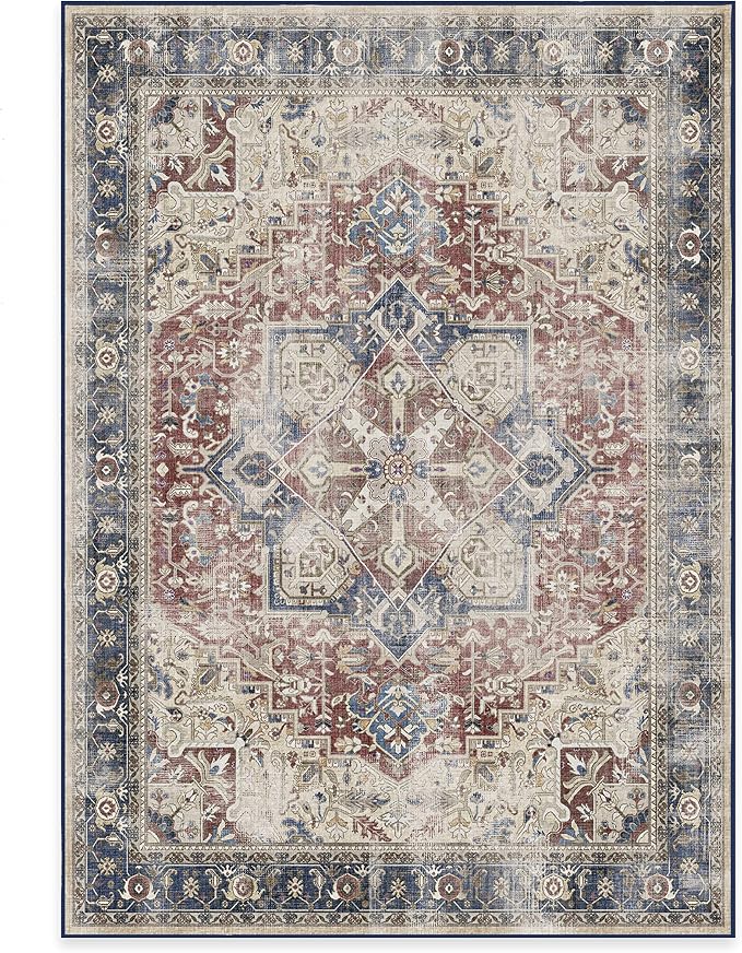 RUGGABLE Washable Vintage Area Rug – Kamran Royal Blue 5x7, Stain-Resistant - Image 3