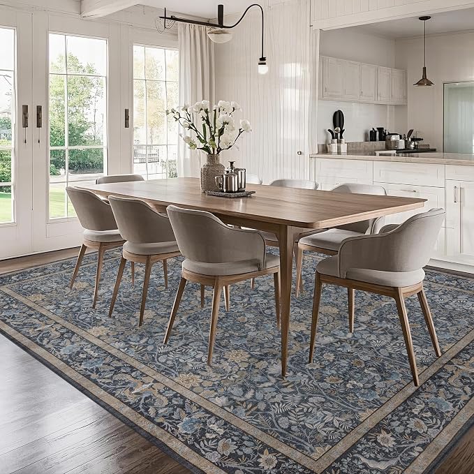 Washable Living Room Rug: 9x12 Boho Floral Soft Area Rug - Image 7