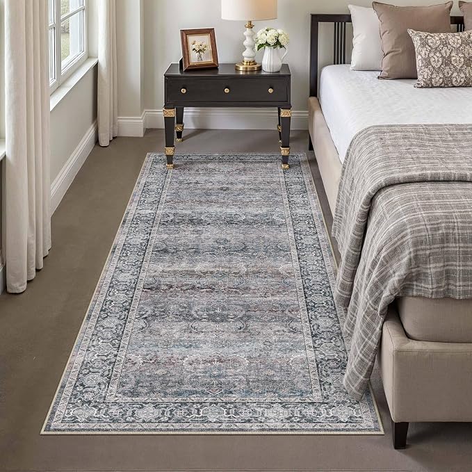 HUGEAR 2x6 Runner Rug Non Slip Washable Area Rug Purple Vintage Neutral - Image 3