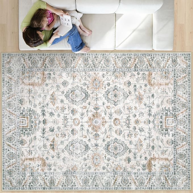 Area Rug 8x10 Living Room Rug, Machine Washable Vintage Distressed Boho Area by XLUEZ