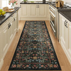 DUKINO 2.6x8 Runner Rug for Hallway, Washable Vintage Floral Kitchen Rug by DUKINO
