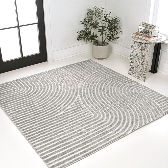 JONATHAN Y Hallie High-Low Curve Gray/Ivory 7x7 Square Indoor/Outdoor Area Rug - Image 3