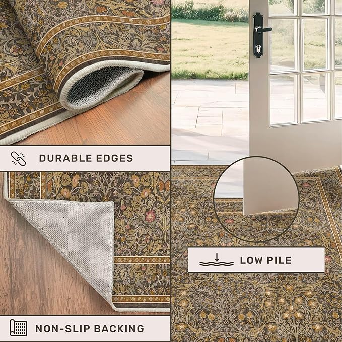 Brown 3x8 Vintage Kitchen Runner Rug Stain Resistant, Wide Washable Non Skid - Image 4
