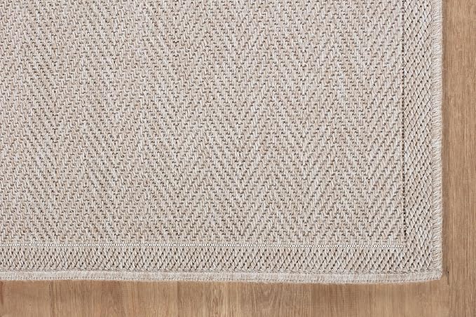 CAMILSON Indoor and Outdoor Runner Rug Off-White Herringbone Seagrass Boho - Image 8