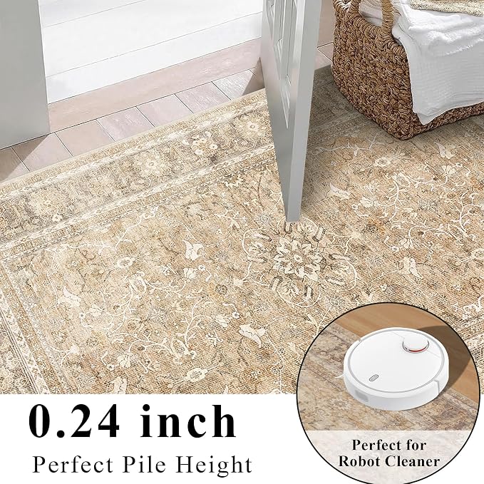 2.6x8 Runner Rug for Hallways Vintage Distressed Non Slip Long Carpet Floral - Image 4