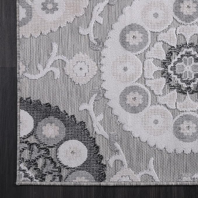 CAMILSON Indoor Outdoor Rug 10x14 Bohemian Medallion Floral Area Rugs - Image 4
