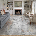 10x14 Washable Area Rug Grey Rust Abstract Living Room Bedroom Carpet Neutral by WondRg