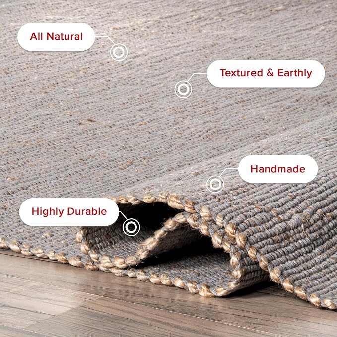 nuLOOM 5x8 Elfriede Jute & Cotton Hand Woven Area Rug, Solid Rustic Farmhouse - Image 7