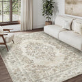 6x9 Area Rug Beige Washable Vintage Distressed Living Room Carpet Large Bedroom by PureCozy