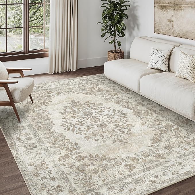5x7 Area Rug Beige Washable Vintage Distressed Living Room Carpet Large Bedroom - Image 4