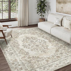 5x7 Area Rug Beige Washable Vintage Distressed Living Room Carpet Large Bedroom - Image 4