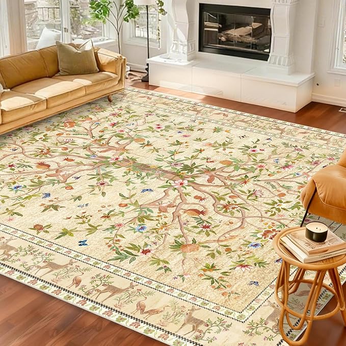 8x10 Area Rugs for Living Room, Machine Washable Non-Slip Carpet, Boho Floral - Image 5