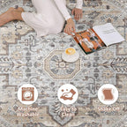 Round Rug Living Room Rugs: 8x8 Washable Boho Neutral Large Circle Soft Indoor - Image 2
