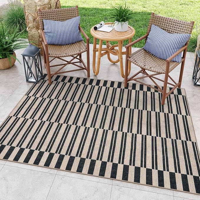 Lahome Striped Easy Jute Rug, 5x7 Outdoor Patio Rug Neutral Dining Room Rug - Image 2