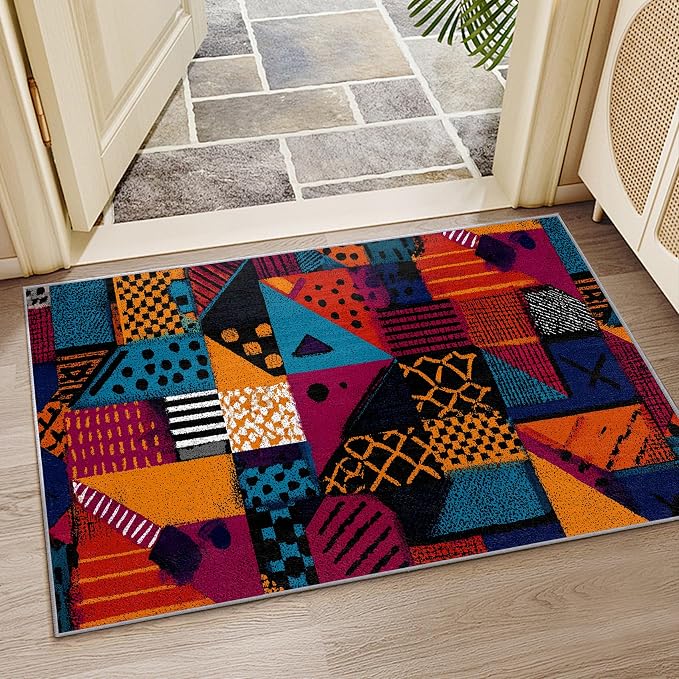 Patchwork Rug - 2x3 Area Rugs, Geometric Abstract Entryway Rug - Image 7