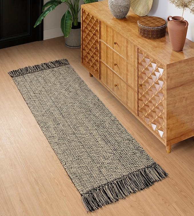 Collive Hallway Runner Rug, 2x5 Washable Natural/Black Modern Entryway Runner by Collive