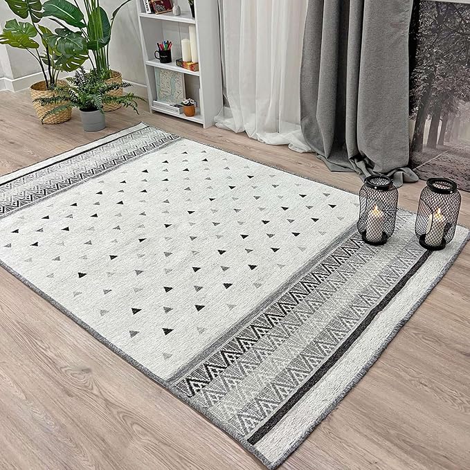 Alfa Rich 7x10 Gray Off White Washable Area Rugs by AlfaRichRugs
