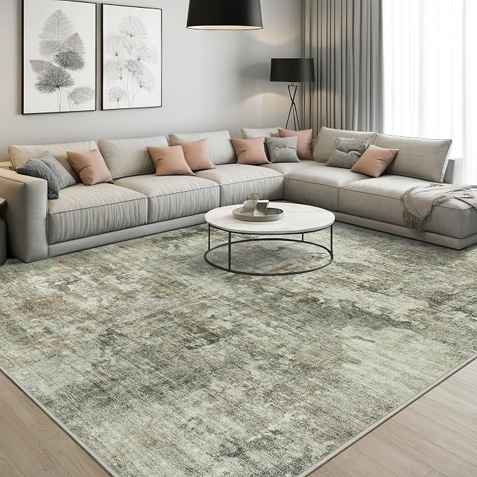 Abstract Rug 8x10 Large Living Room Neutral Modern Washable Area Rugs - Image 2