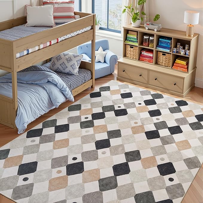 jinchan Macy Area Rug 8x10 Kids Washable Indoor Non-Slip Black and White Modern by JINCHAN