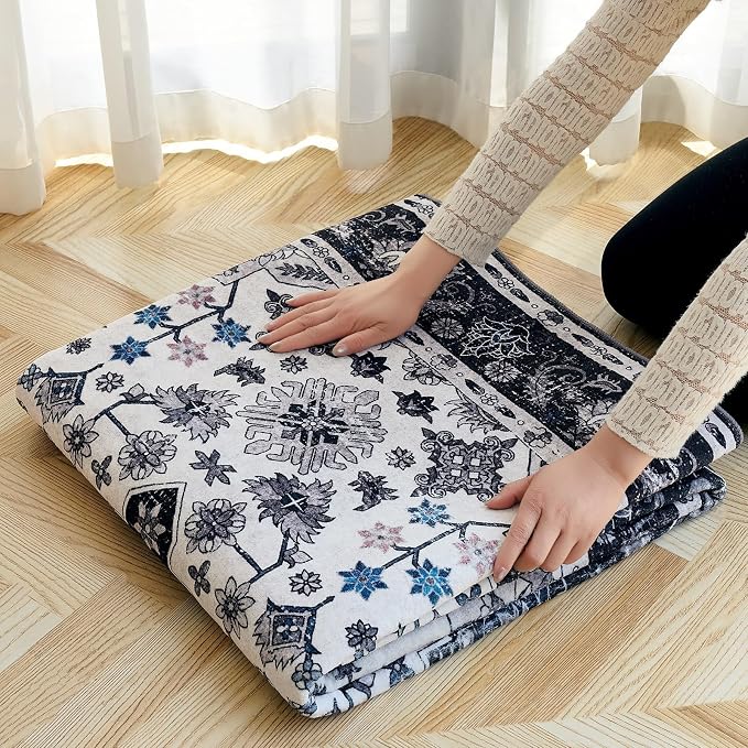 Washable Rug 9x12, Boho Vintage Oriental Washable Rugs, Collapsible Area Rug - Image 7