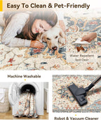 Area Rugs 3'x6' Washable Non-Slip, Floral Vintage Distress Print Pattern - Image 3
