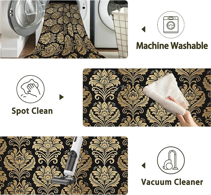 Black Damask Flower Golden Carpet - Image 3