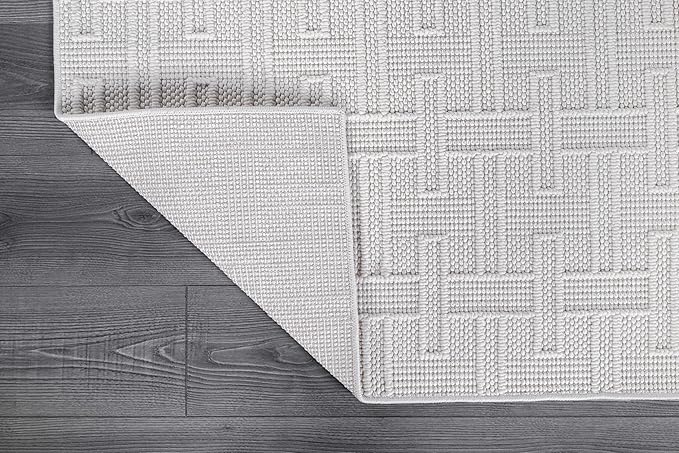 Micro Loop Indoor Rug White 10x14 Boho Geometric Neutral Area Rugs - Image 7