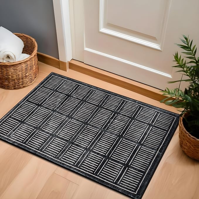 Rugshop Bohemian Stripe Lines Washable Non Slip Area Rug 2' x 3' Black - Image 7