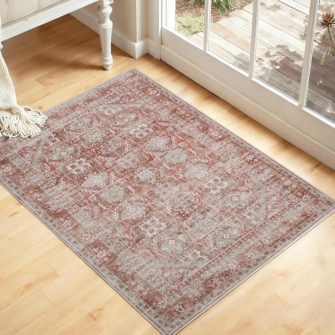Kuden 3x5 Small Rug, Machine Washable, Non-Slip Backing, Vintage Style by KudenRugs