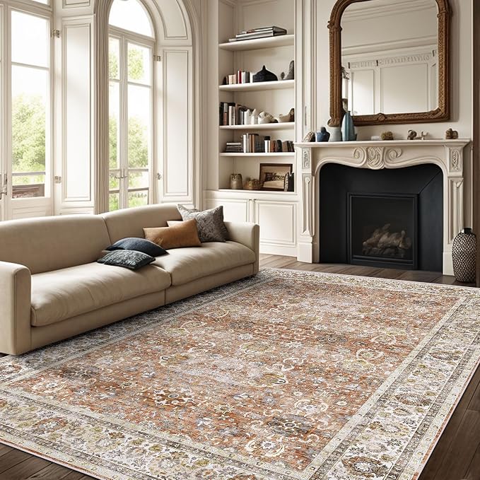 Deerly 6x9 Vintage Rugs for Dining Room, Washable Rugs Non Slip Large Area Rug by Deerly