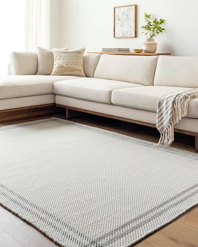Mark&Day Wool Rugs, 9x12 Janmichael Cottage Light Silver/Charcoal Area Rug by MARKDAY