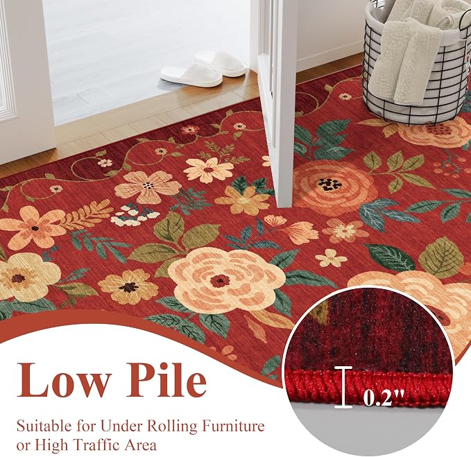 DUKINO 2x3 Rugs for Entryway, Floral Indoor Washable Door Mat, Non Slip Boho - Image 6
