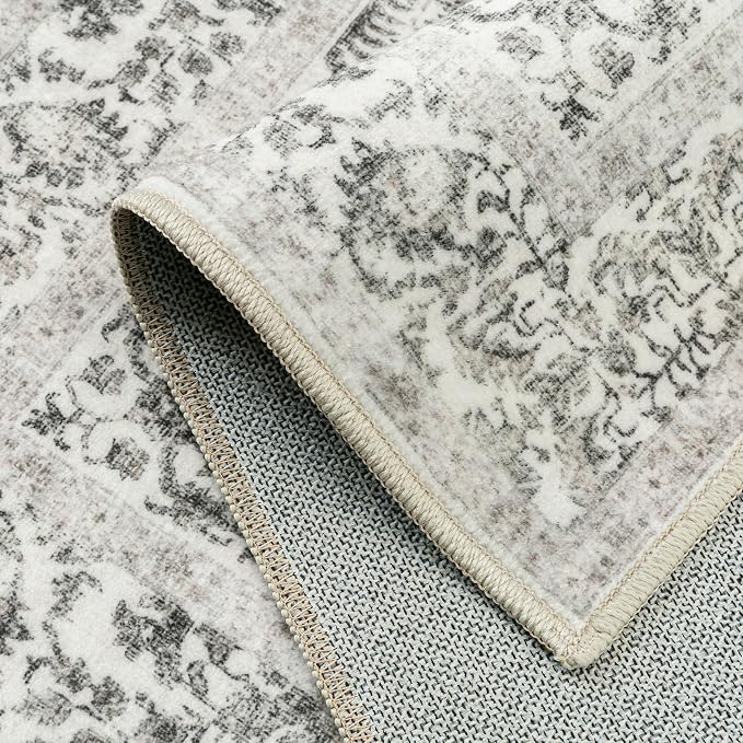 Black Area Rug 5x7 Machine Washable Vintage Living Room Distressed Non Slip - Image 8