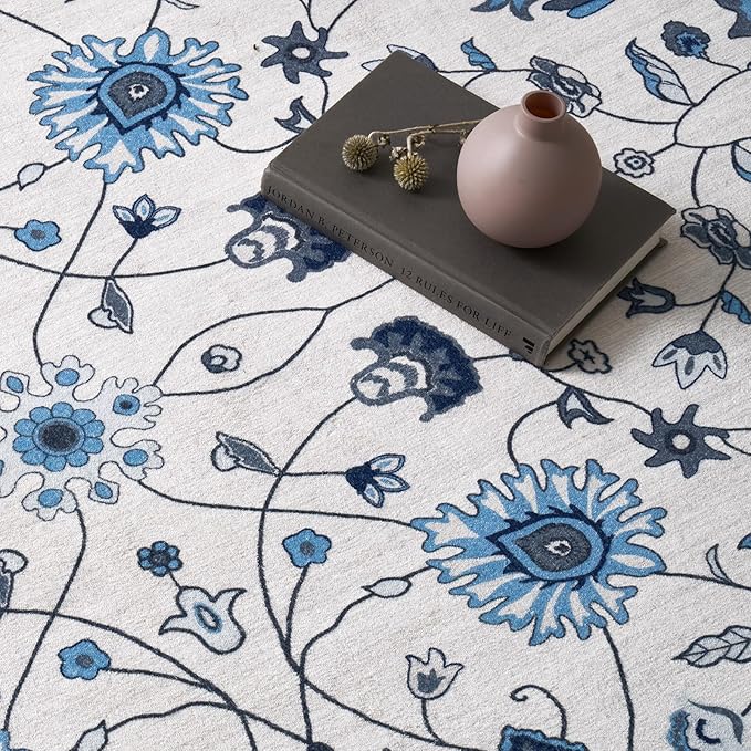 EVERGRACE Hallyway Area Runner Rugs 2x10, Boho Floral Faux Wool Indoor Outdoor - Image 6