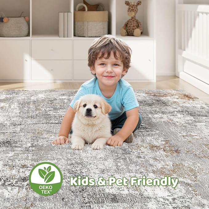 9x12 Area Rug Living Room: Washable Large Abstract Soft Stain Resistant Indoor - Image 7
