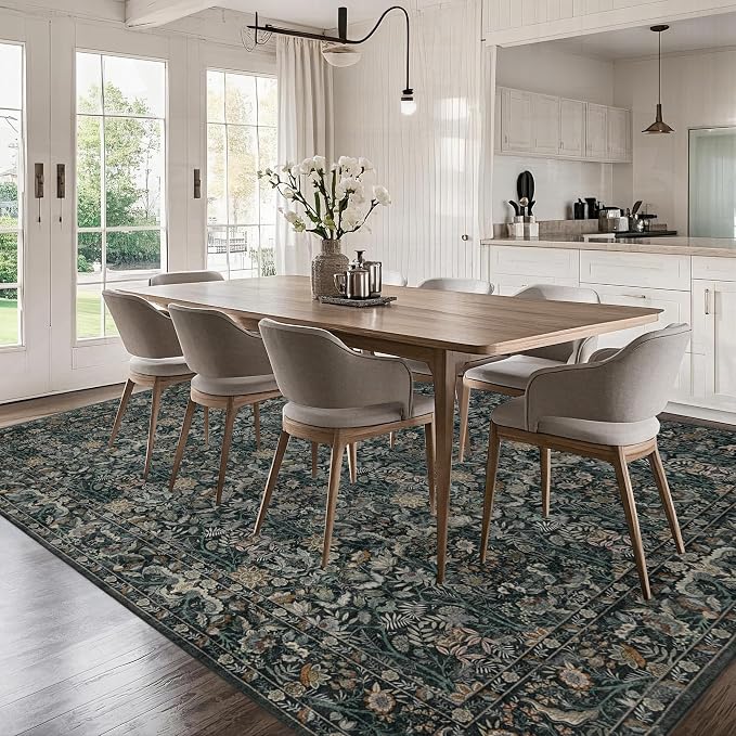 Washable Living Room Rug: 10x14 Boho Floral Soft Area Rug - Image 7
