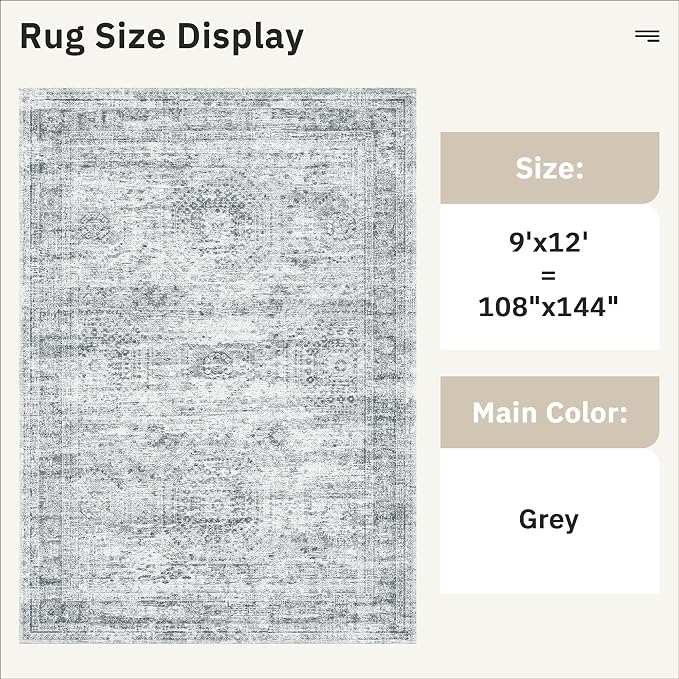9x12 Area Rugs for Living Room, Non Slip Machine Washable Vintage Rugs - Image 6