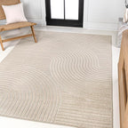 JONATHAN Y Hallie High-Low Curve Beige/Cream 5x8 Indoor/Outdoor Area Rug by JONATHANY