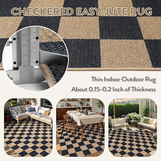 Lahome Checkered Easy Jute Carpet, Washable Area Rug 6x9 Neutral Outdoor Patio - Image 4