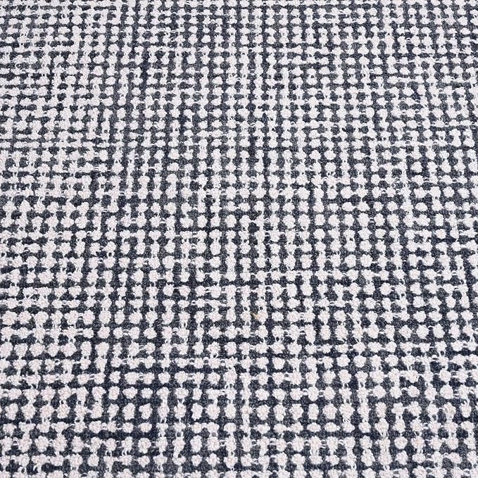 Hand-Tufted 100% Wool Pile Area Rug – Geometric Textured Grid Check Pattern – - Image 7