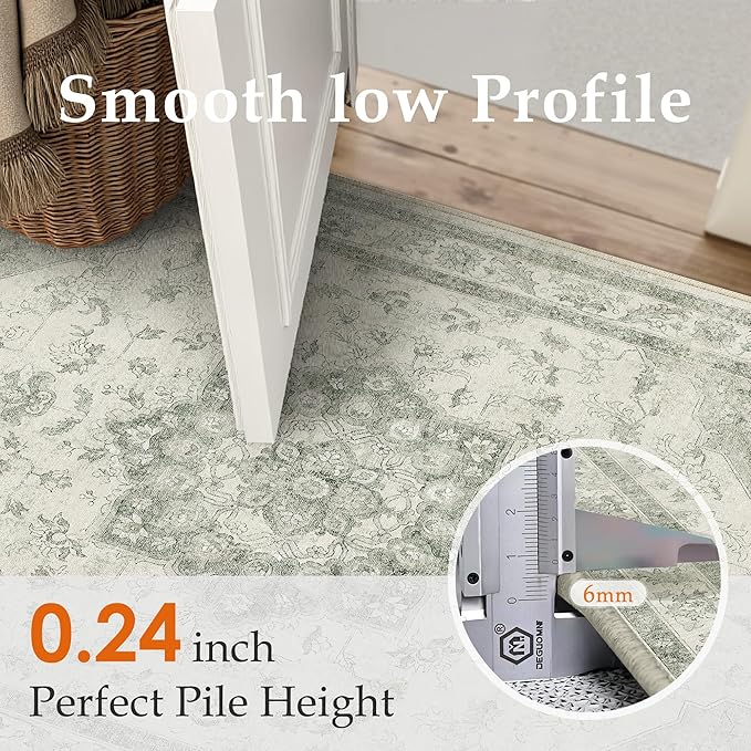 Green Area Rug 2x3 Washable Entryway Carpet Vintage Kitchen Soft Retro Low Pile - Image 3
