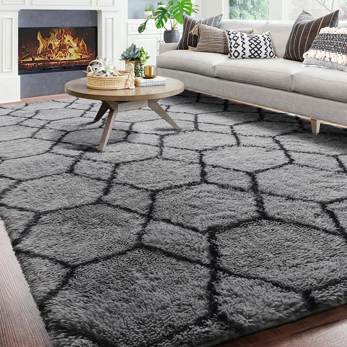 ONASAR 7x9 Area Rugs for Living Room Bedroom, Washable Large Fluffy Grey and - Image 3