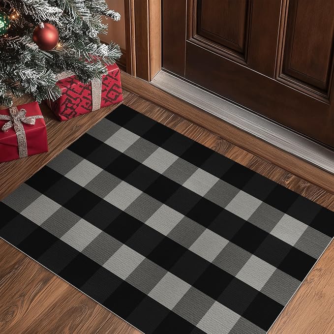 GENIMO Checkered Rug 27.5x44 inches Black and White Outdoor Rug Buffalo Plaid - Image 3