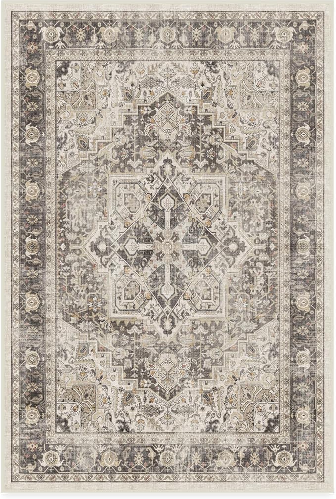RUGGABLE Washable Vintage Area Rug – Kamran Hazel 4x6, Stain-Resistant by RUGGABLE