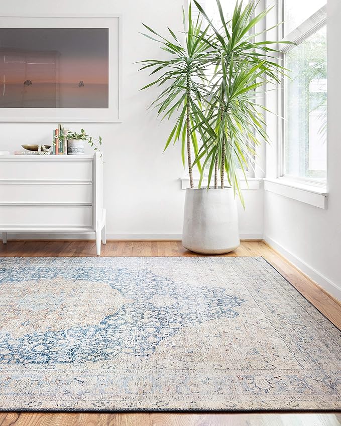 Loloi Layla Collection LAY-07 Blue/Tangerine 2'-0" x 5'-0" .13" Thick Accent Rug by Loloi
