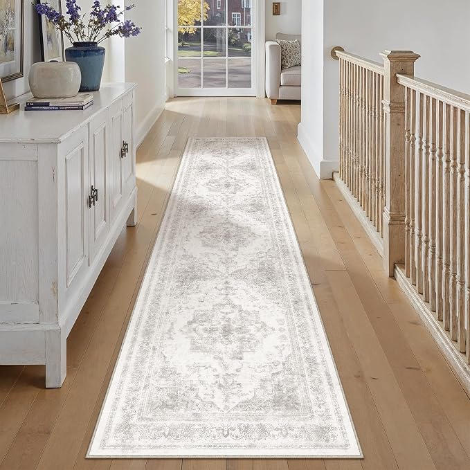 Runner Rug 2x12 Washable Light Gray Hallway Runner Vintage Boho Medallion Non - Image 5
